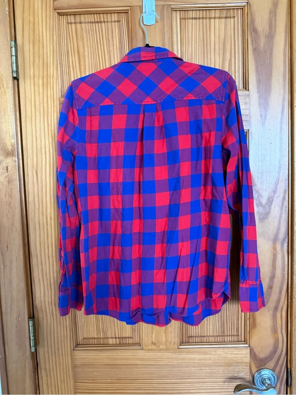 J. Crew Vibrant Red and Blue Buffalo Plaid Button-Down Shirt, Size Medium